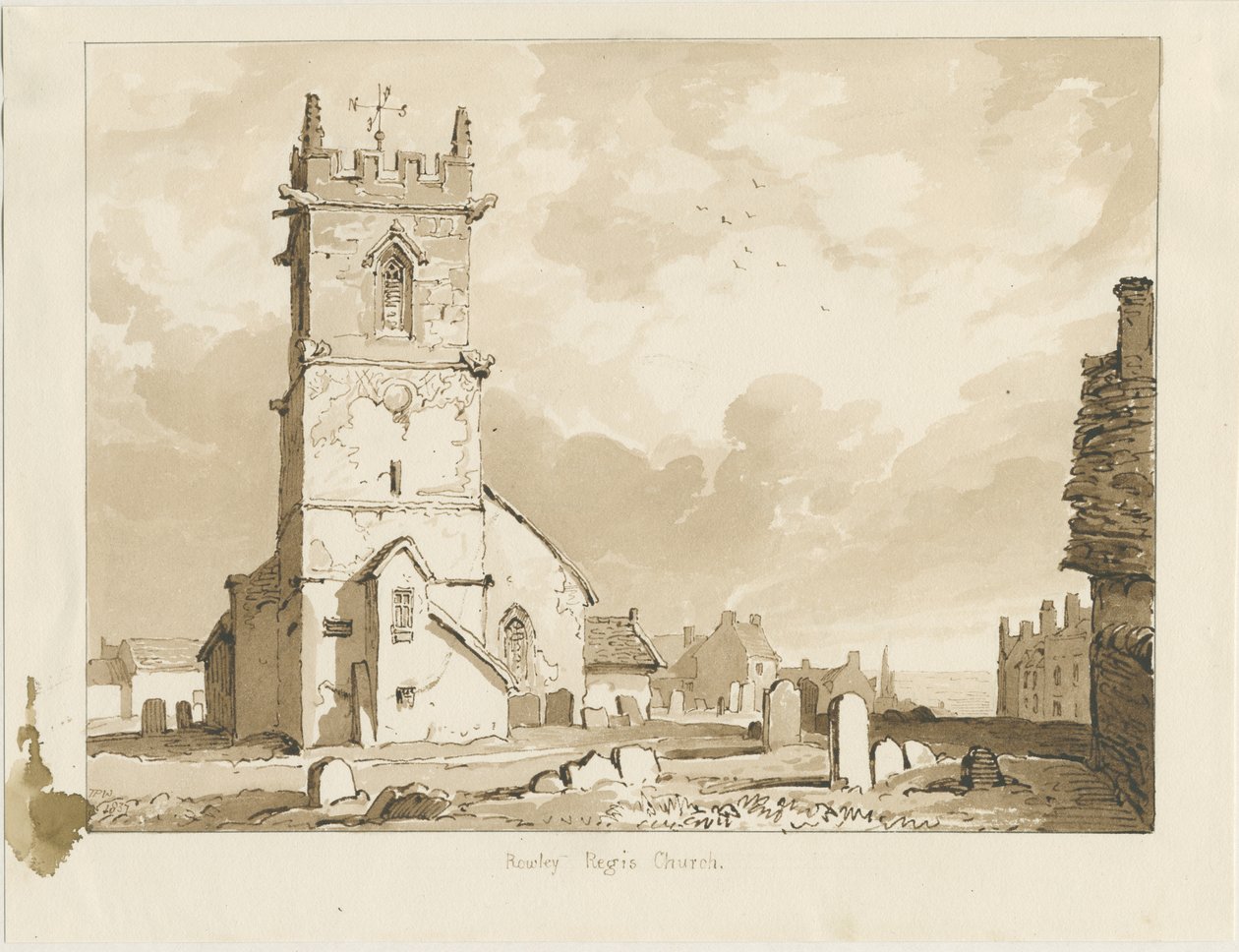 罗利·里吉斯教堂（Rowley Regis Church）：棕褐色素描，1837年 作者 托马斯·佩普洛伍德