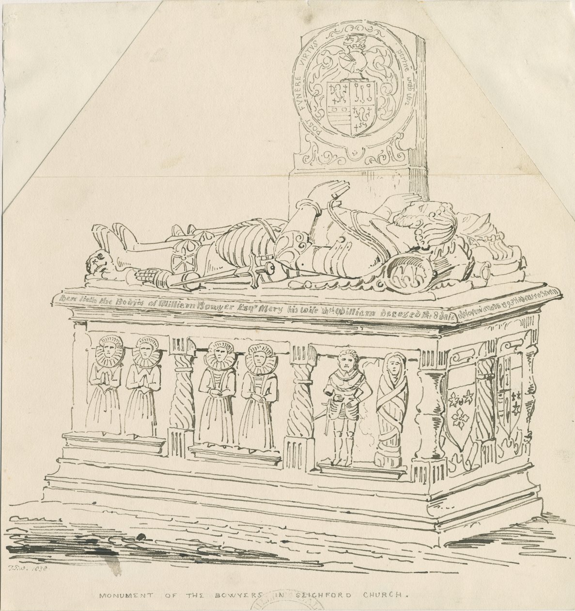 瑟福德教堂（Seighford Church）-威廉和Mercy Bowyer墓：钢笔画 作者 托马斯·佩普洛伍德
