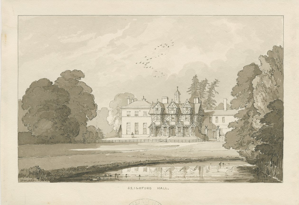 Seighford Hall：棕褐色水洗图 作者 托马斯·佩普洛伍德