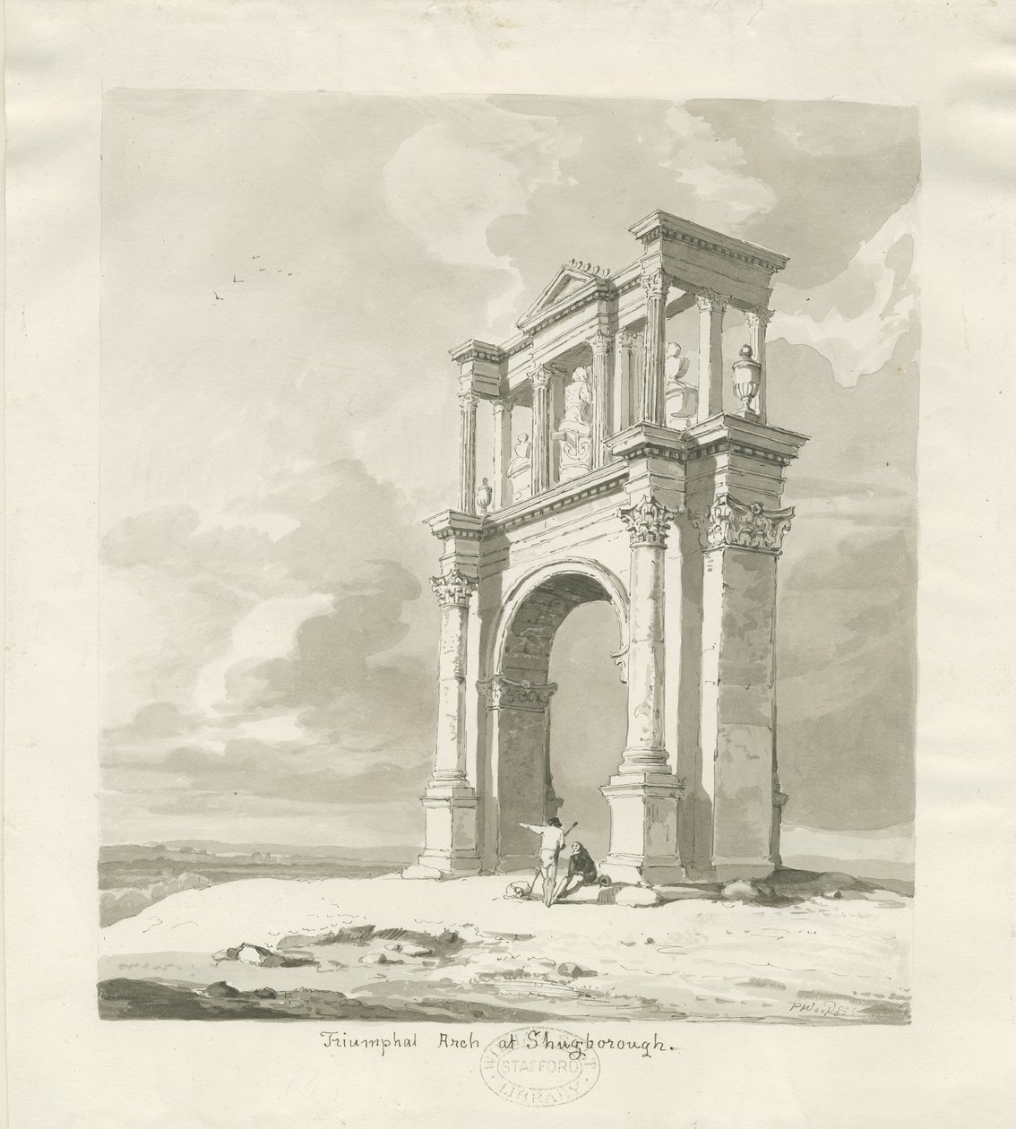 舒格伯勒-凯旋门：棕褐色绘画，1836年 作者 托马斯·佩普洛伍德
