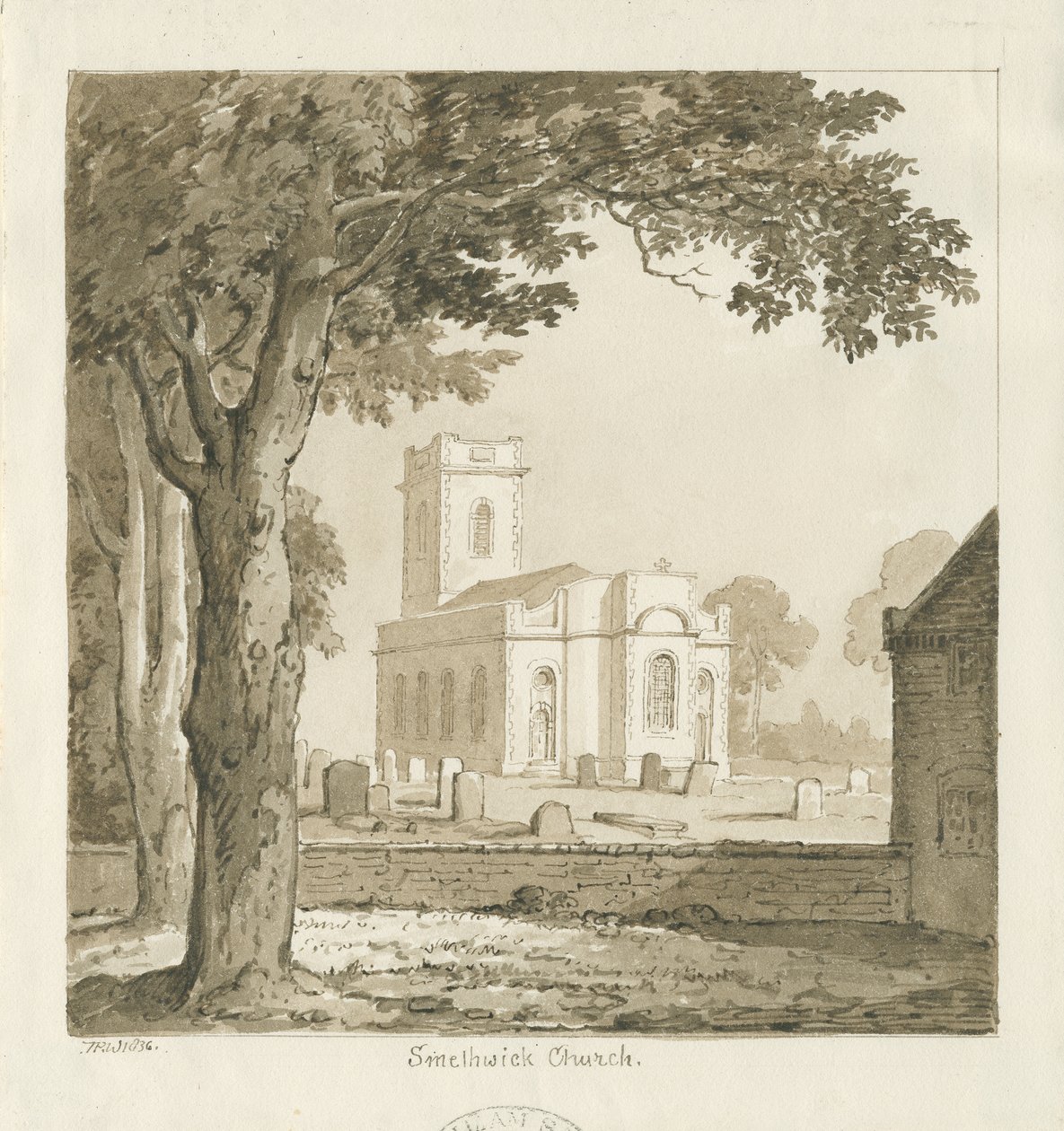 Smethwick教堂：棕褐色绘画，1836年 作者 托马斯·佩普洛伍德