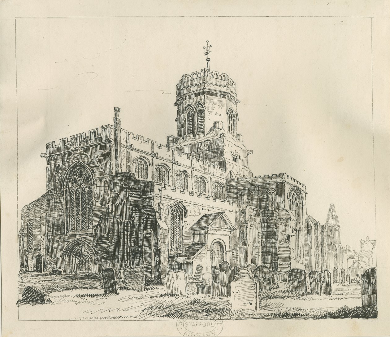 斯塔福德-圣玛丽教堂：钢笔和墨水绘画，nd [c 1837]（绘画） 作者 托马斯·佩普洛伍德