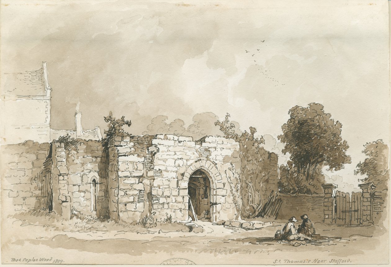 斯塔福德-圣托马斯“ [Priory]：钢笔和棕褐色绘画，1839年 作者 托马斯·佩普洛伍德