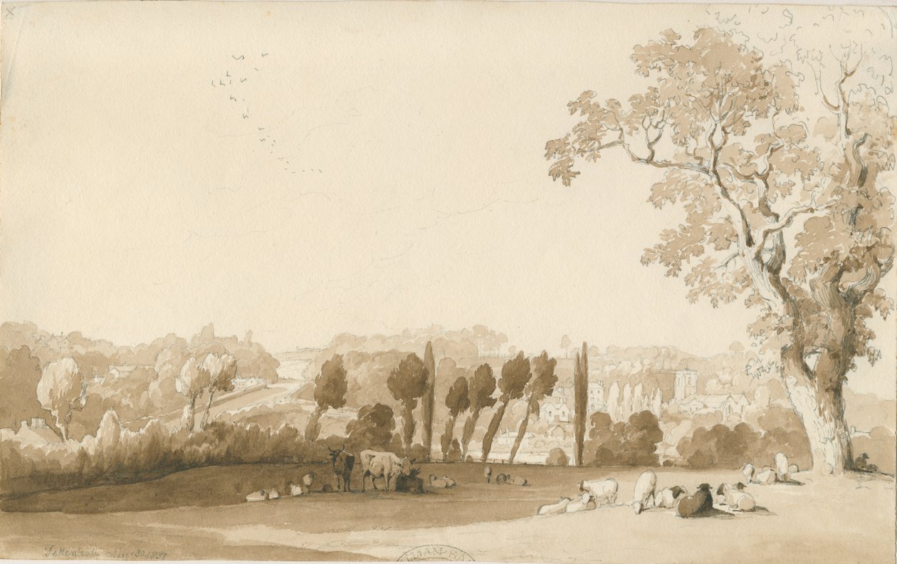 Tettenhall-东南远景：铅笔和水墨画，1837年8月30日 作者 托马斯·佩普洛伍德
