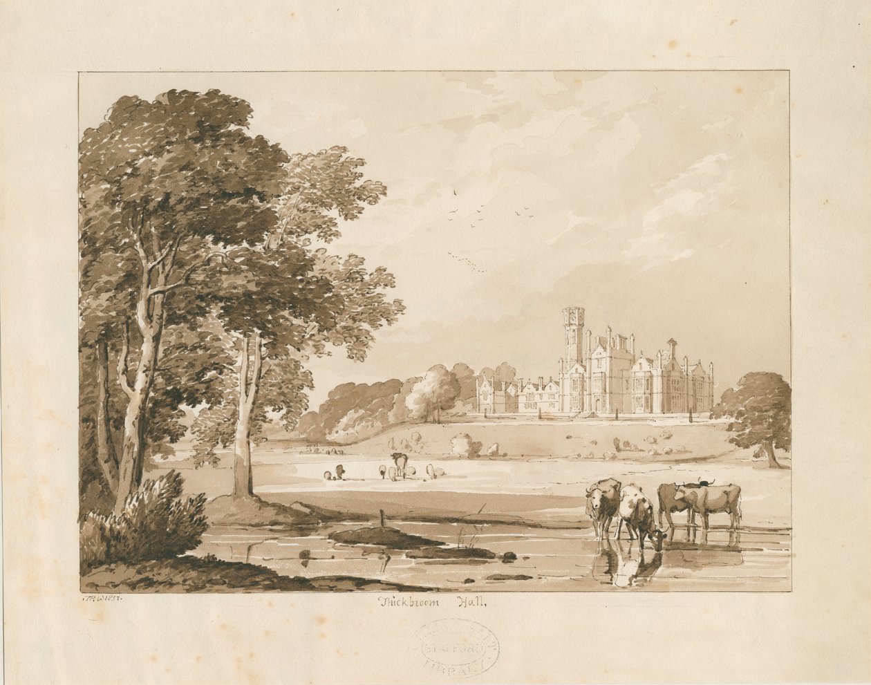 “厚扫帚大厅” [Manley Hall]：棕褐色水墨画，1837年 作者 托马斯·佩普洛伍德