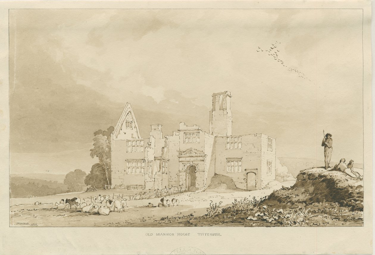 Tittensor-Old Manor House：棕褐色水墨画，1837年 作者 托马斯·佩普洛伍德
