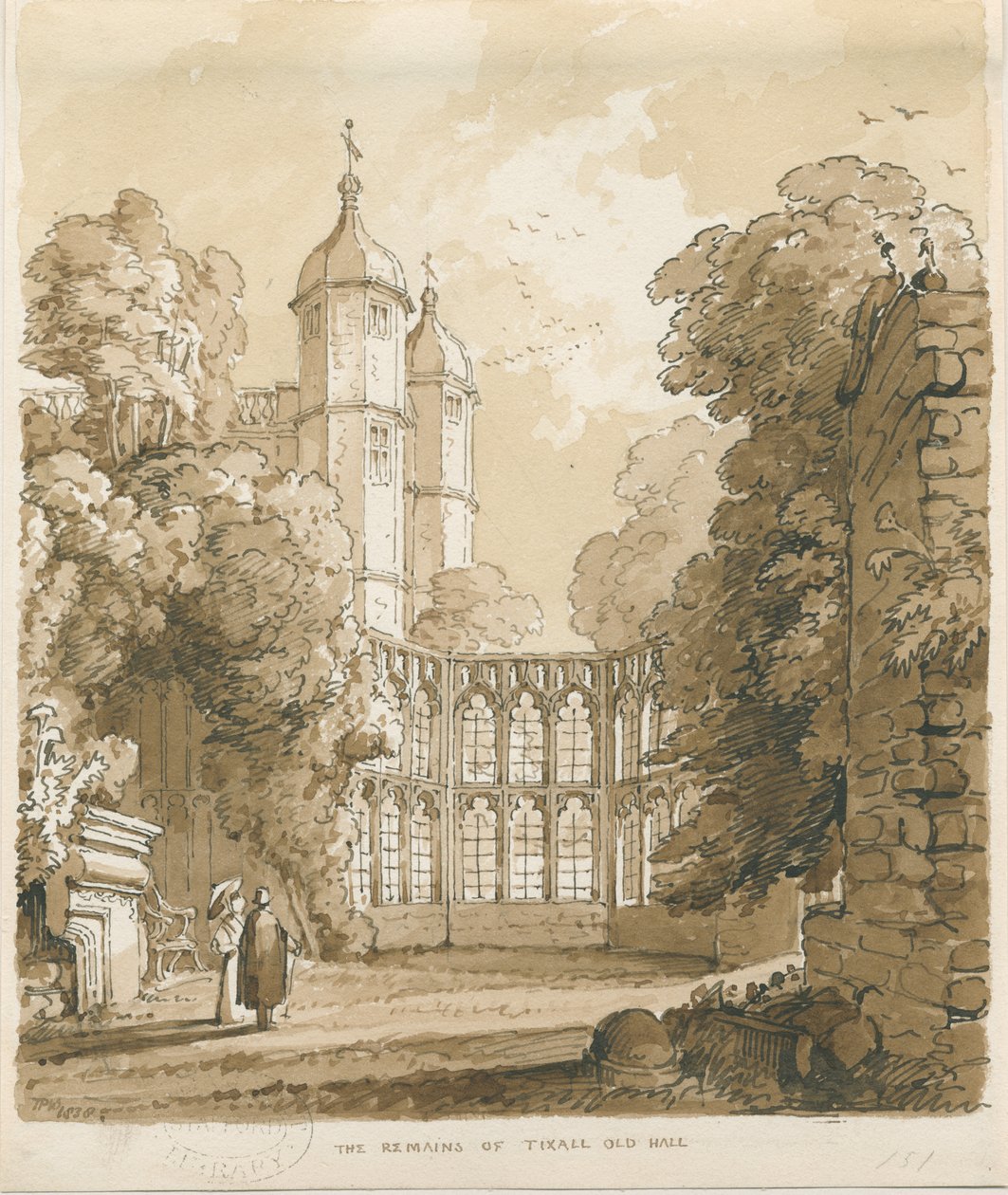 蒂克斯哈尔（Tixall Hall）：钢笔和水墨画，1838年 作者 托马斯·佩普洛伍德