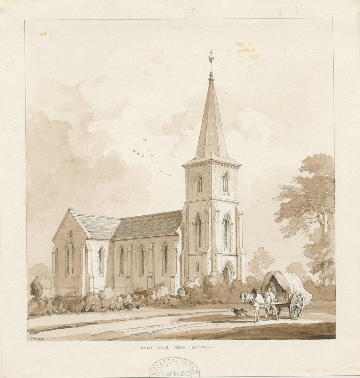 特伦特姆（Trentham）-“特伦特维尔新教堂（Trent Vale New Church）”：棕褐色绘画，nd [1842，比照Wood Portfolio 148]（绘画） 作者 托马斯·佩普洛伍德