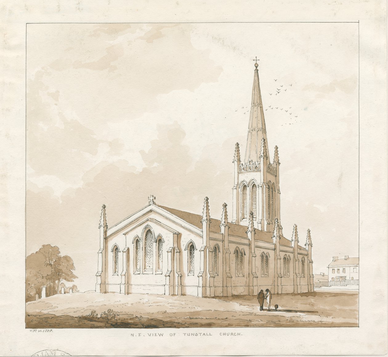 Tunstall教堂：钢笔和水墨画，1838年 作者 托马斯·佩普洛伍德