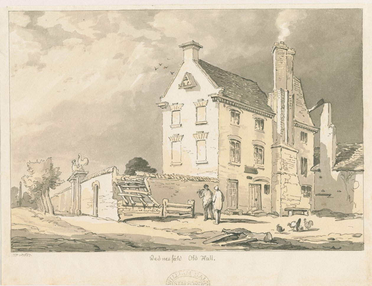 韦德斯菲尔德（Wednesfield）-“旧大厅”：棕褐色，钢笔和彩色绘画，1837年 作者 托马斯·佩普洛伍德