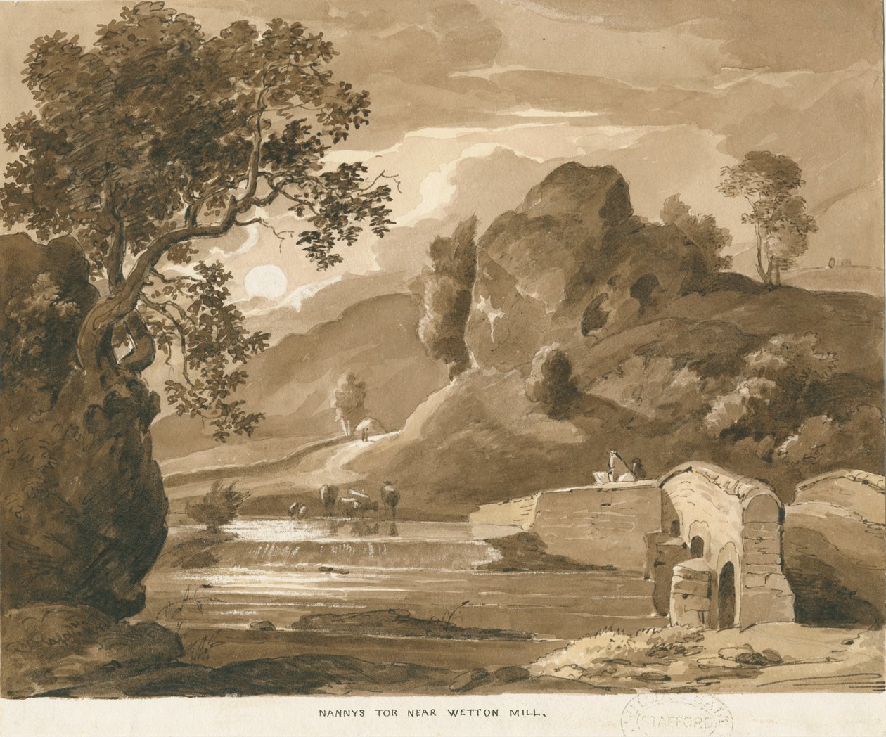 湿顿磨房-&39;Nanny&39;s Tor&39;：棕褐色水洗图，nd [？1838]（绘制） 作者 托马斯·佩普洛伍德