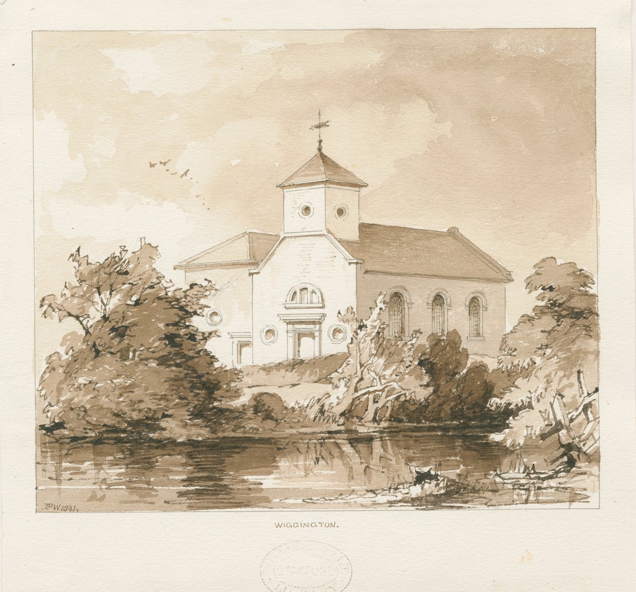威金顿教堂（Wigginton Church）：棕褐色水墨画，1841年 作者 托马斯·佩普洛伍德