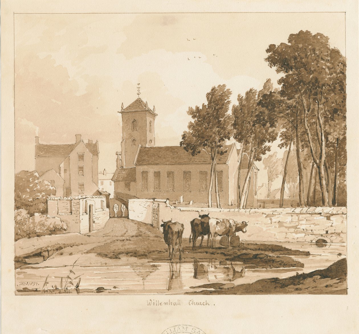 Willenhall教堂：棕褐色绘画，1837年 作者 托马斯·佩普洛伍德