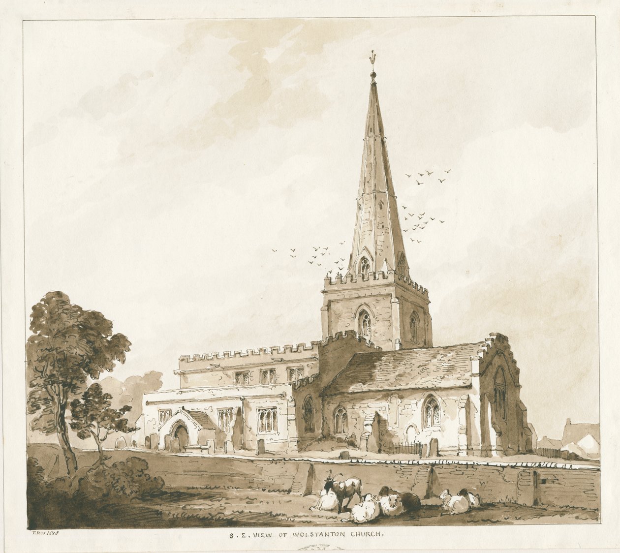 沃尔斯坦顿教堂（Wolstanton Church）：版画[第19分] 作者 托马斯·佩普洛伍德