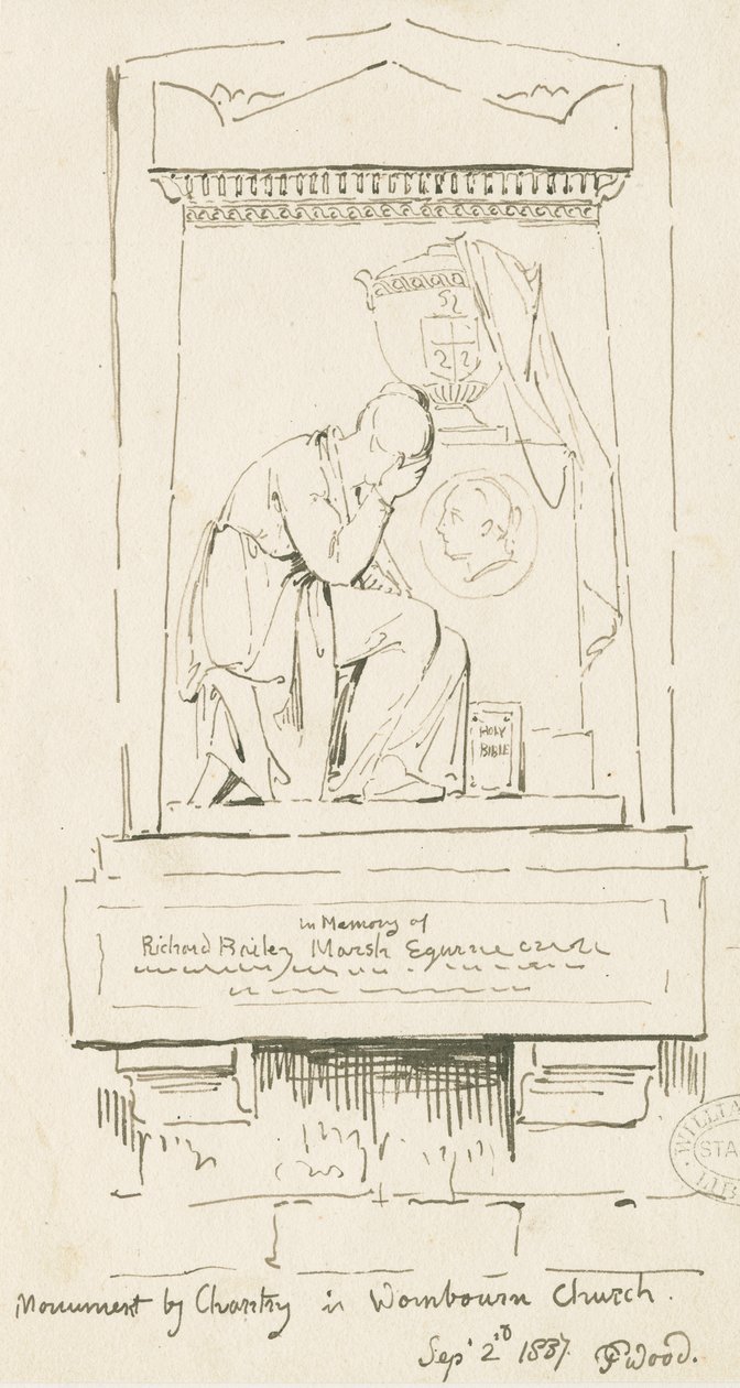Wombourne教堂-理查德·贝利沼泽纪念碑：钢笔和棕褐色绘画，1837年9月2日（绘画） 作者 托马斯·佩普洛伍德