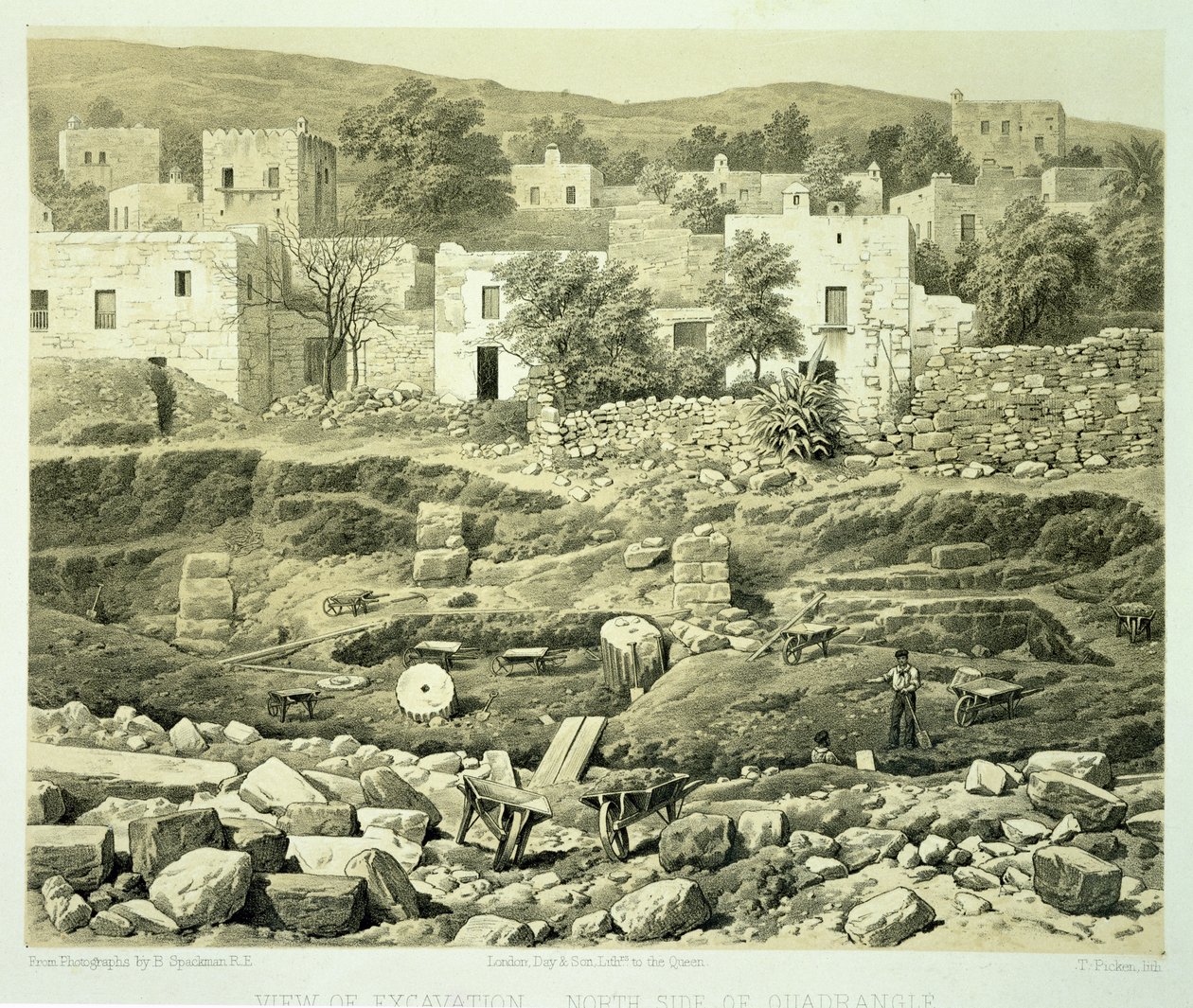 挖掘的观点，来自“Helicarnassus，Cnidus和Branchidae的发现史”，作者Charles Thomas Newton（1816-94）于1862年出版 作者 托马斯·皮肯