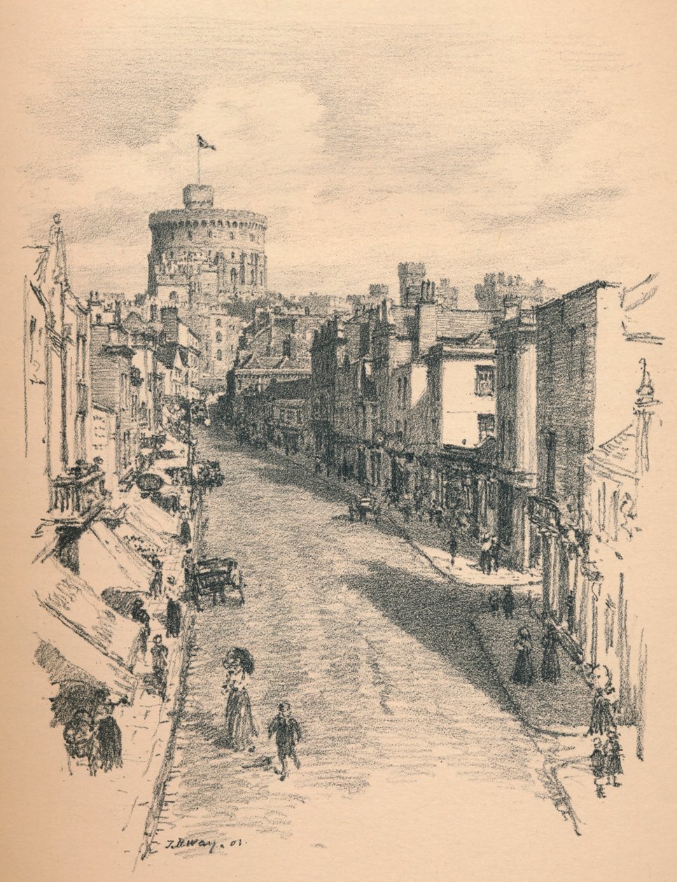 温莎城堡大塔从Peascod街出发，1902年 作者 托马斯·罗伯特·韦