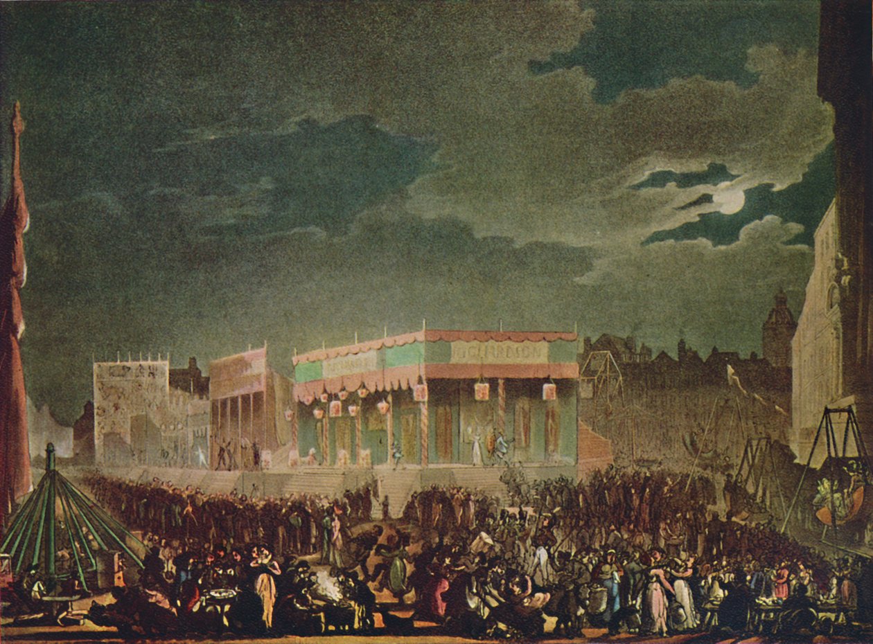 巴塞洛缪-费尔：从外面看》，1942年。艺术家：Thomas Rowlandson, Augustus Charles Pugin. 作者 托马斯·罗兰森，奥古斯都·查尔斯·普金