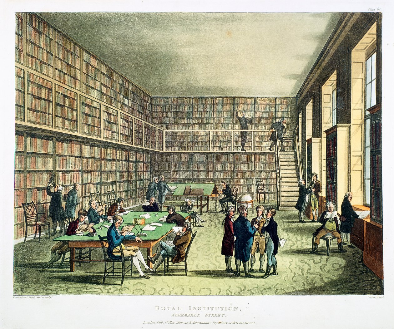 皇家学会图书馆，伦敦阿尔伯马尔街，1808-1811年 作者 托马斯·罗兰森，奥古斯都·查尔斯·普金