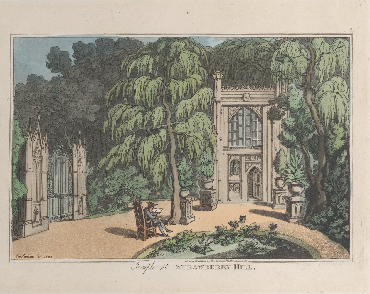 草莓山的寺庙，来自自然界的素描，1822年，1822年。创作者：Thomas Rowlandson, Joseph Constantine Stadler. 作者 托马斯·罗兰森，约瑟夫·康斯坦丁·斯塔德勒