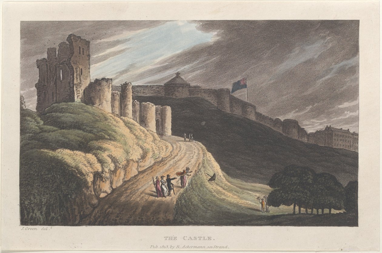 城堡，来自斯卡伯勒的诗歌素描，1813年，1813年。创作者：Thomas Rowlandson, Joseph Constantine Stadler, J. Bluck. 作者 托马斯·罗兰森、约瑟夫·康斯坦丁·斯塔德勒、J Bluck