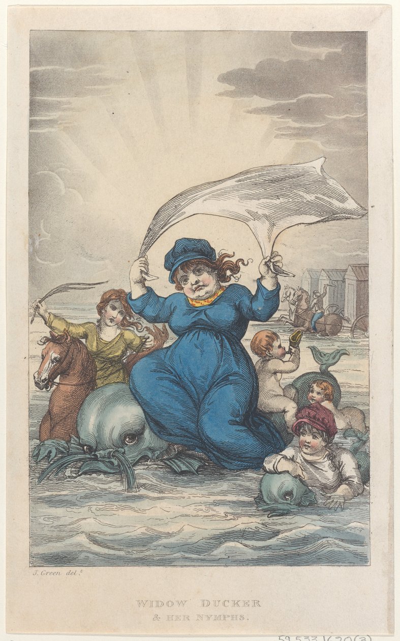 寡妇达克和她的仙女们，来自斯卡伯勒的诗歌素描，1813年，1813年。创作者：Thomas Rowlandson, Joseph Constantine Stadler, J. Bluck. 作者 托马斯·罗兰森、约瑟夫·康斯坦丁·斯塔德勒、J Bluck