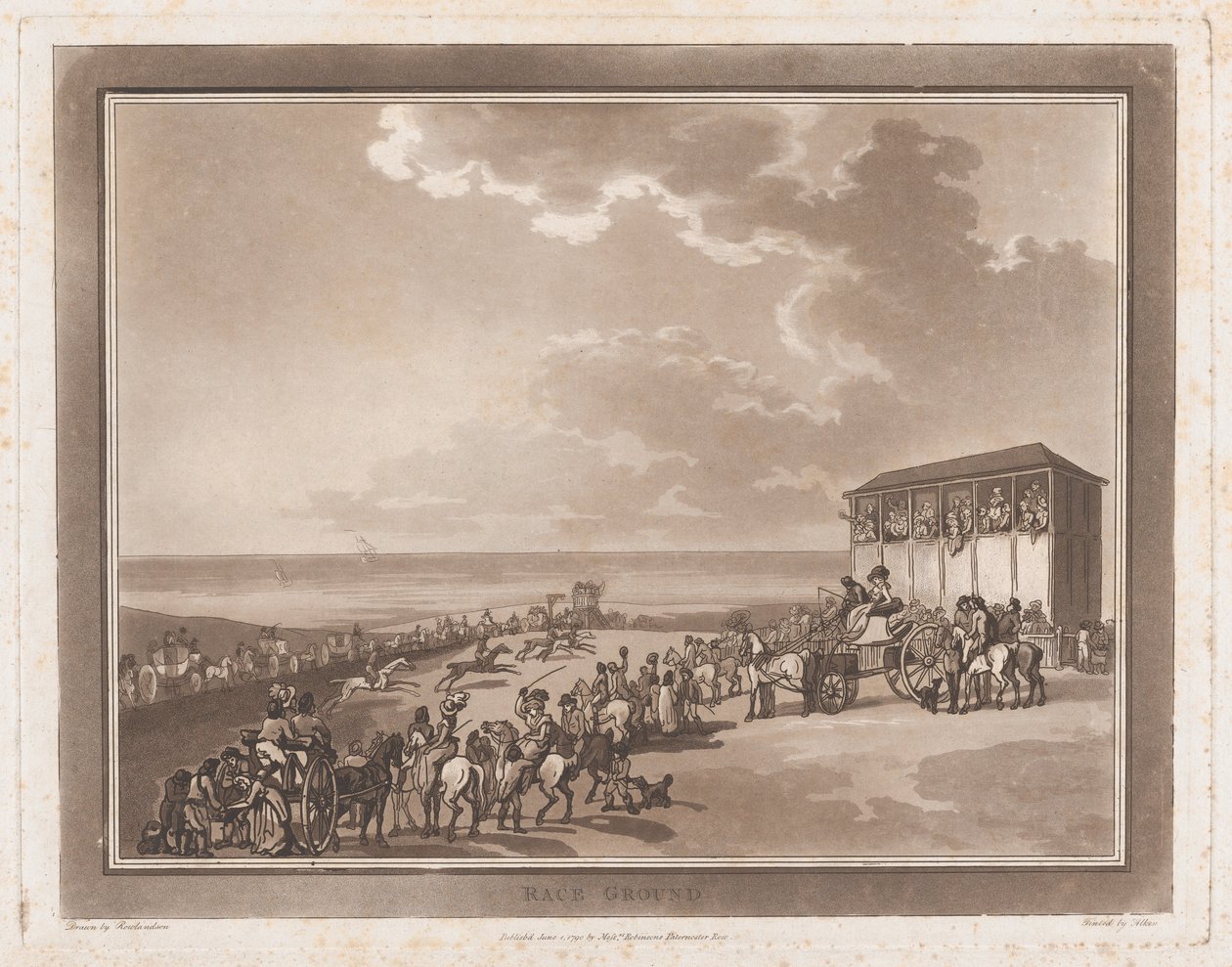 Race Ground An Excursion to Brighthelmstone, June 1, 1790., June 1, 1790.创作者：Thomas Rowlandson, Samuel Alken. 作者 托马斯·罗兰森，塞缪尔·阿尔肯