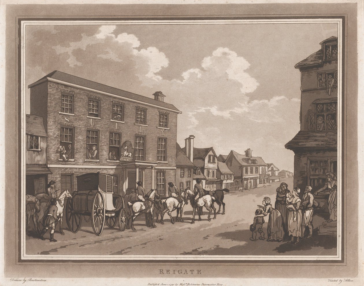 Reigate An Excursion to Brighthelmstone, June 1, 1790., June 1, 1790.创作者：Thomas Rowlandson, Samuel Alken. 作者 托马斯·罗兰森，塞缪尔·阿尔肯