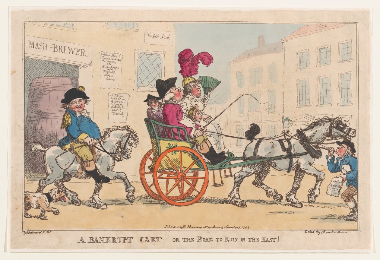 A Bankrupt Cart, or The Road to Ruin in the East！, November 5, 1799. 作者 托马斯·罗兰森
