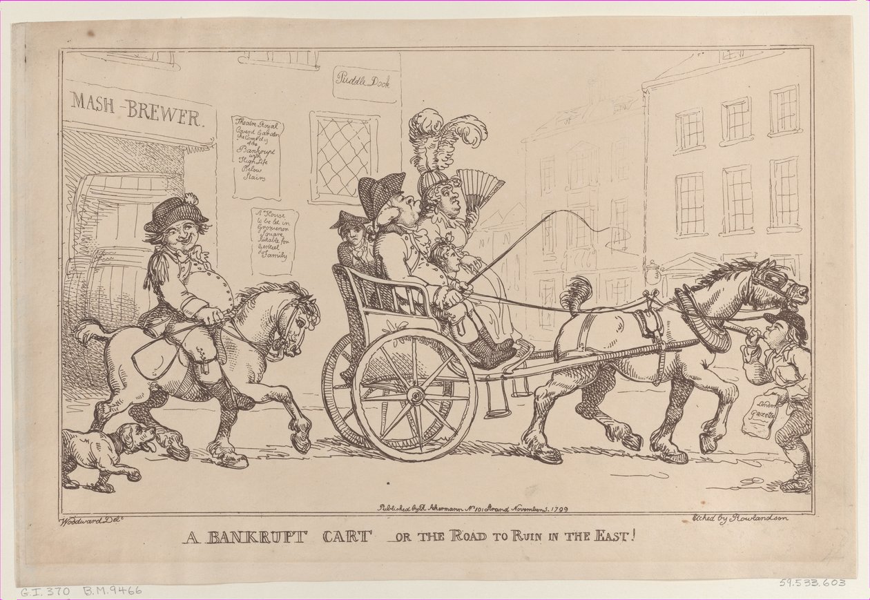 A Bankrupt Cart, or The Road to Ruin in the East！, November 5, 1799. 作者 托马斯·罗兰森