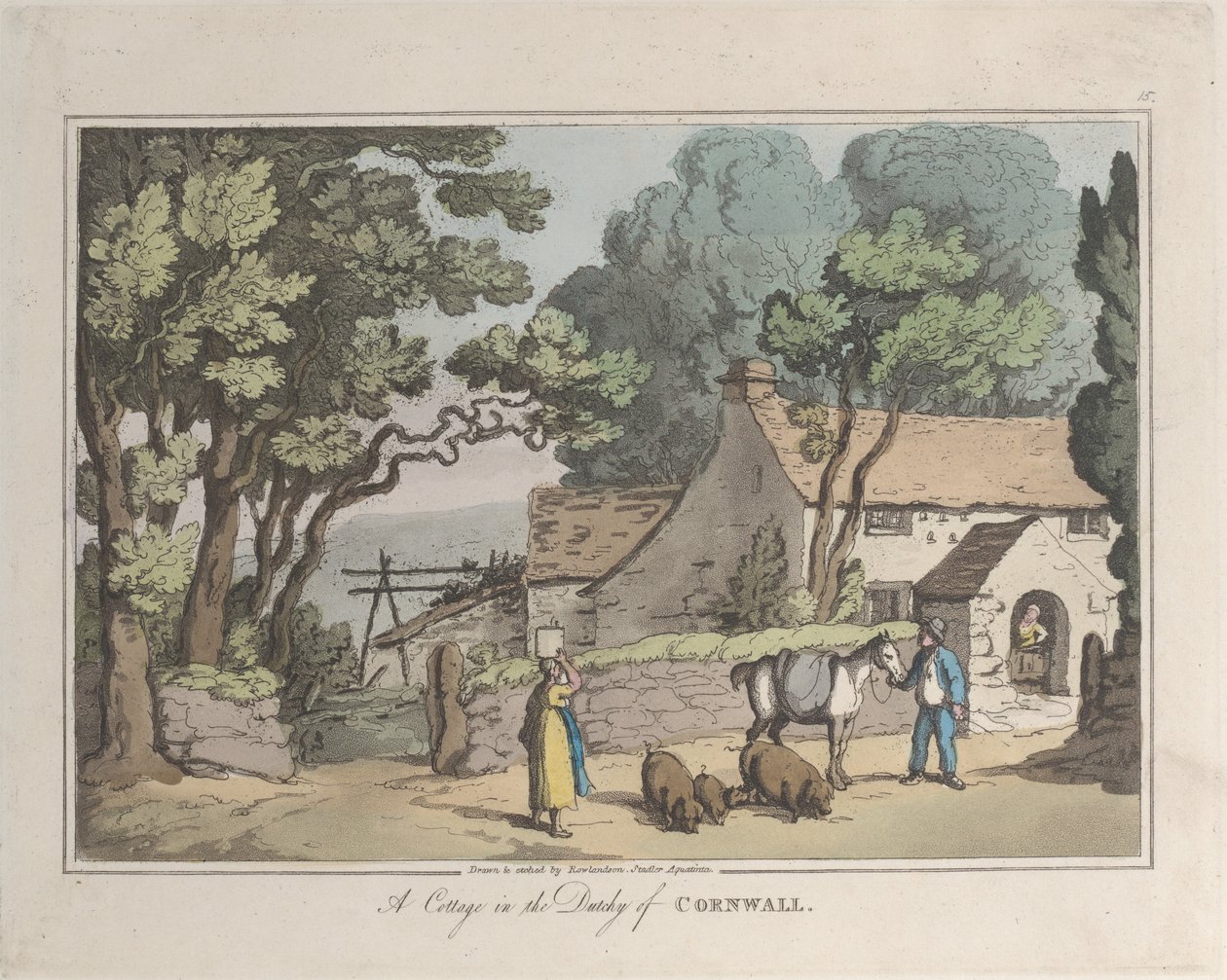 康沃尔郡的一个小屋，来自大自然的素描，1822年。 作者 托马斯·罗兰森