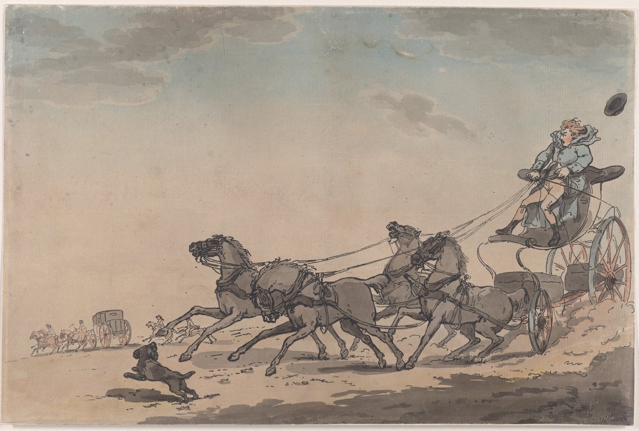 A Four-in-Hand, or The Runaway Carriage, 1791-93. , 1791-93. 作者 托马斯·罗兰森