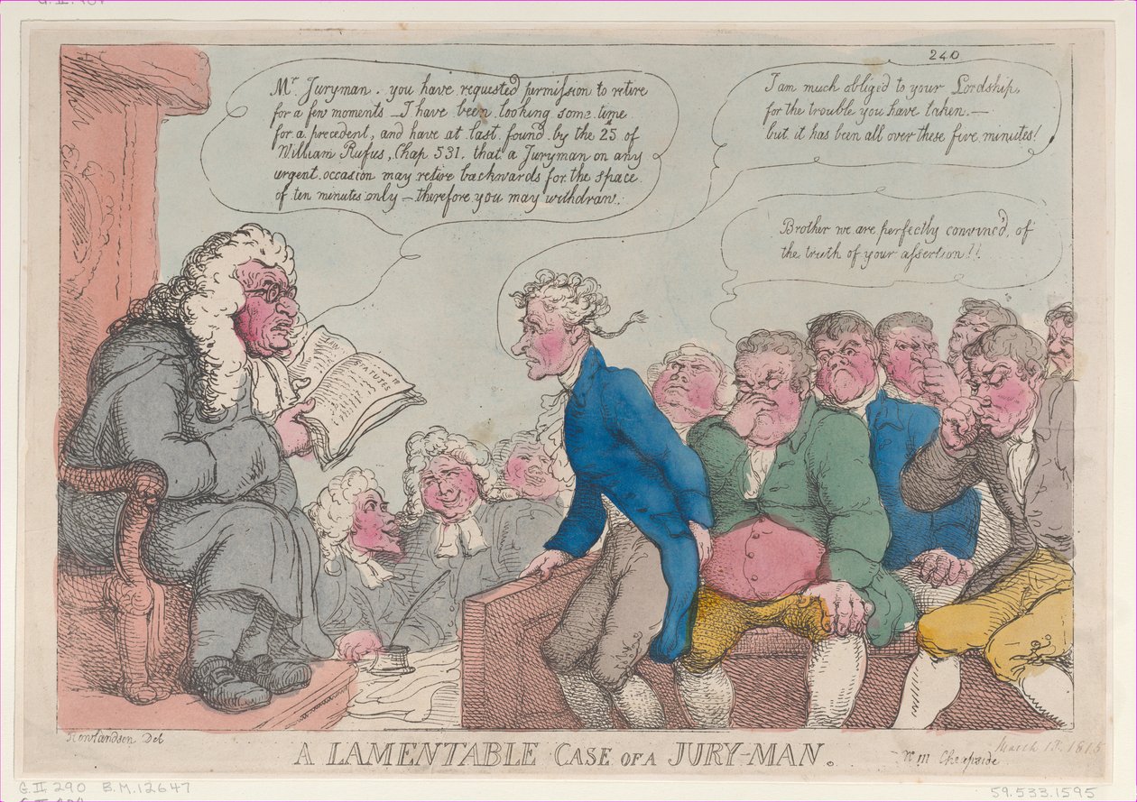 A Lamentable Case of a Jury-Man, March 10, 1815. ，1815年3月10日。 作者 托马斯·罗兰森