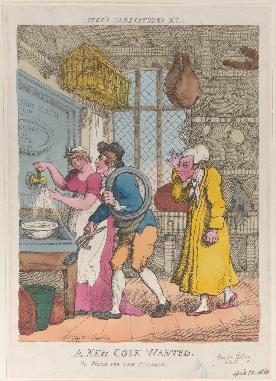 A New Cock Wanted, or Work for the Plumber, April 20, 1810. , April 20, 1810. 作者 托马斯·罗兰森