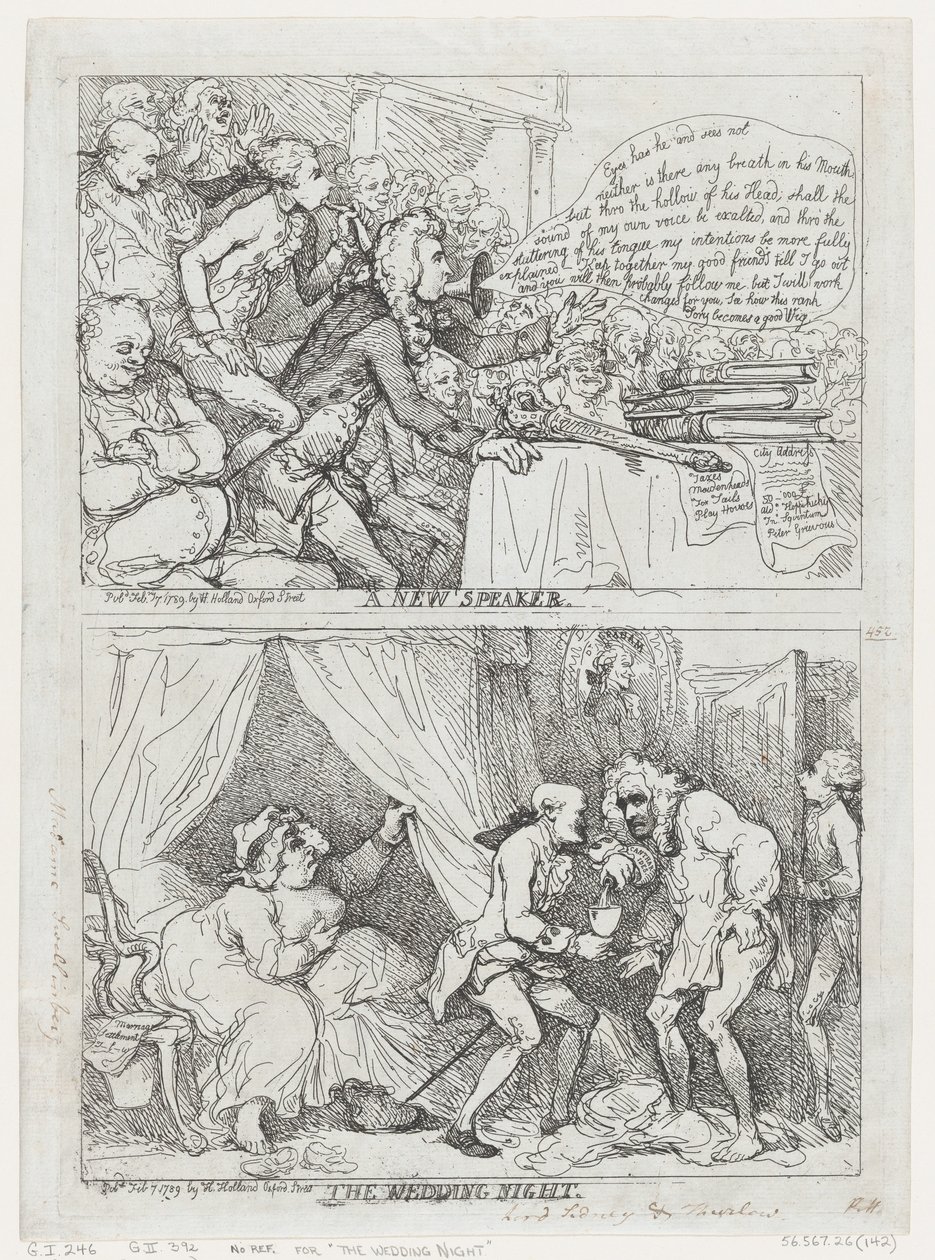A New Speaker and The Wedding Night, February 7, 1789., 1789年2月7日。 作者 托马斯·罗兰森