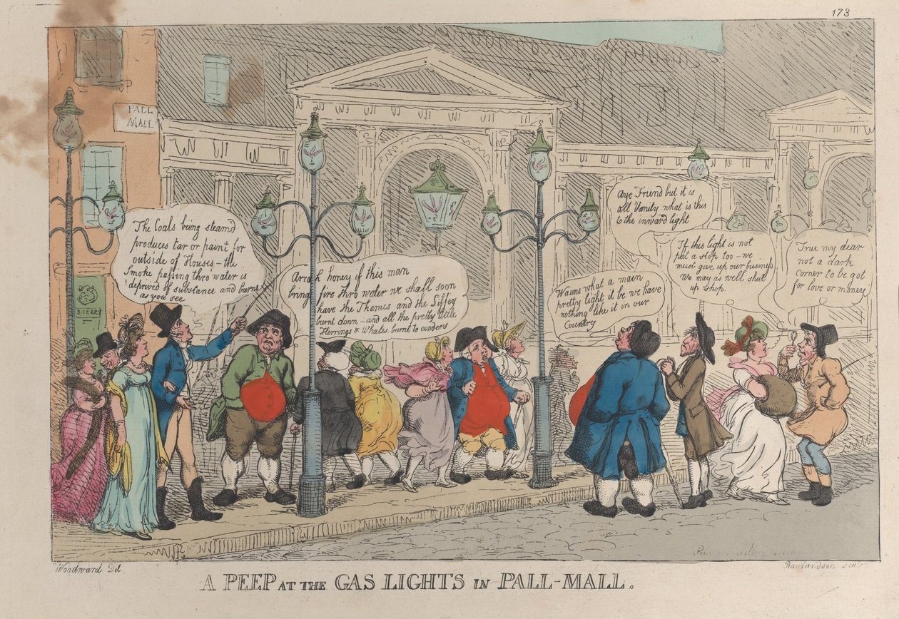窥视Pall-Mall的煤气灯，1809年12月23日，1809年12月23日。 作者 托马斯·罗兰森
