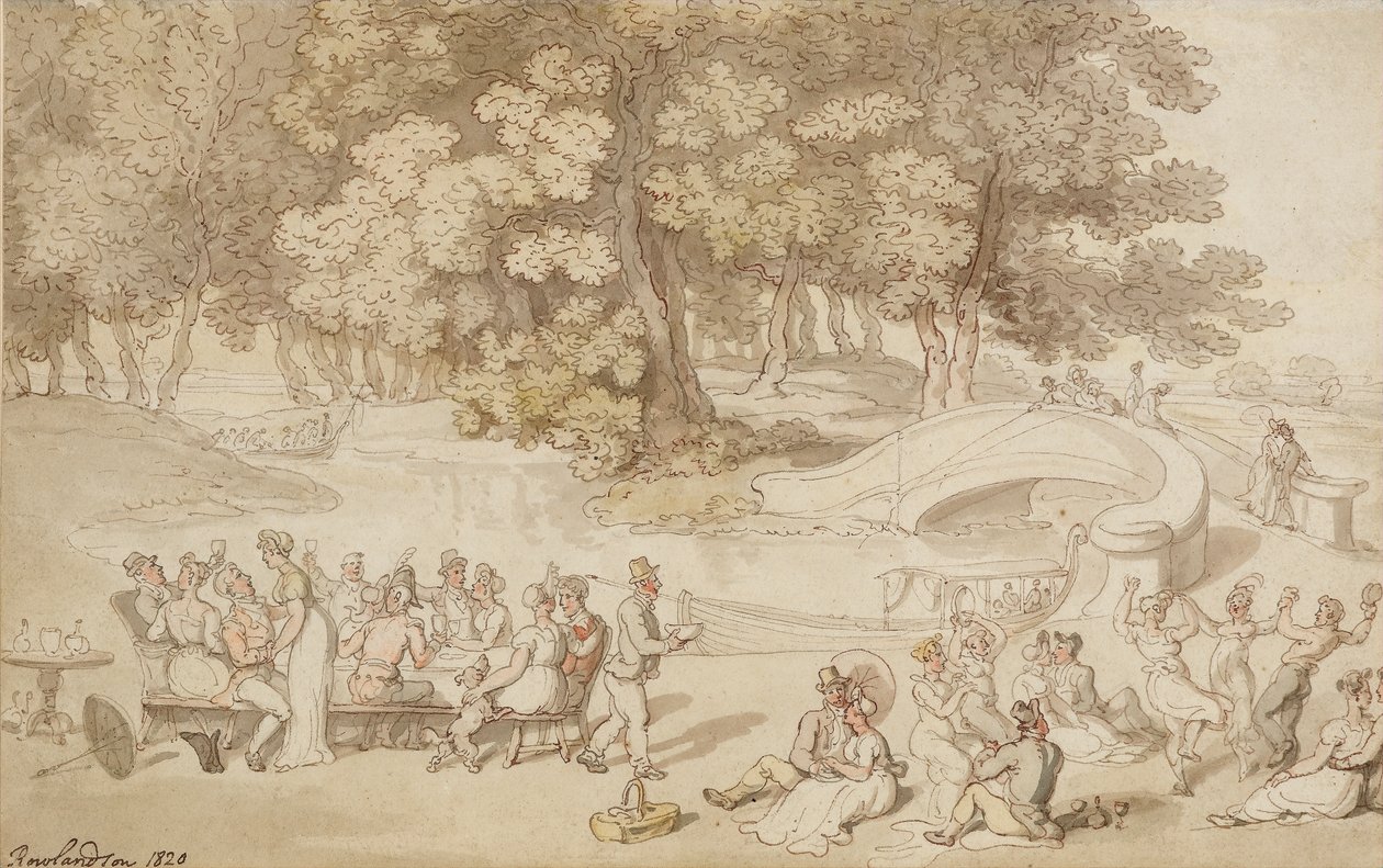 社交节日，1820年（笔和墨水在纸上洗） 作者 托马斯·罗兰森