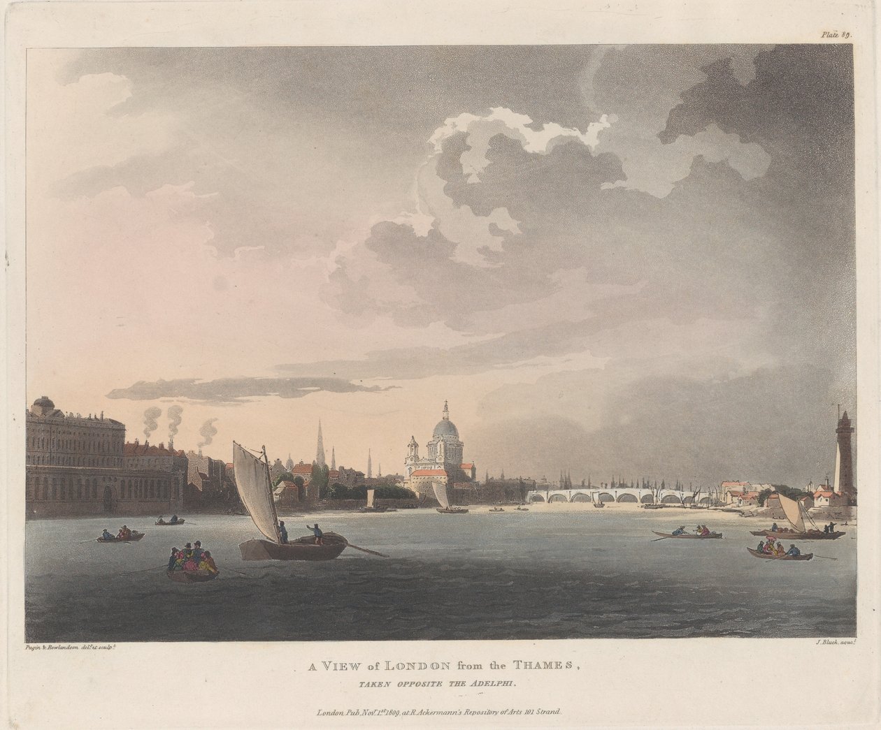 A View of London from the Thames, November 1, 1809., November 1, 1809 作者 托马斯·罗兰森