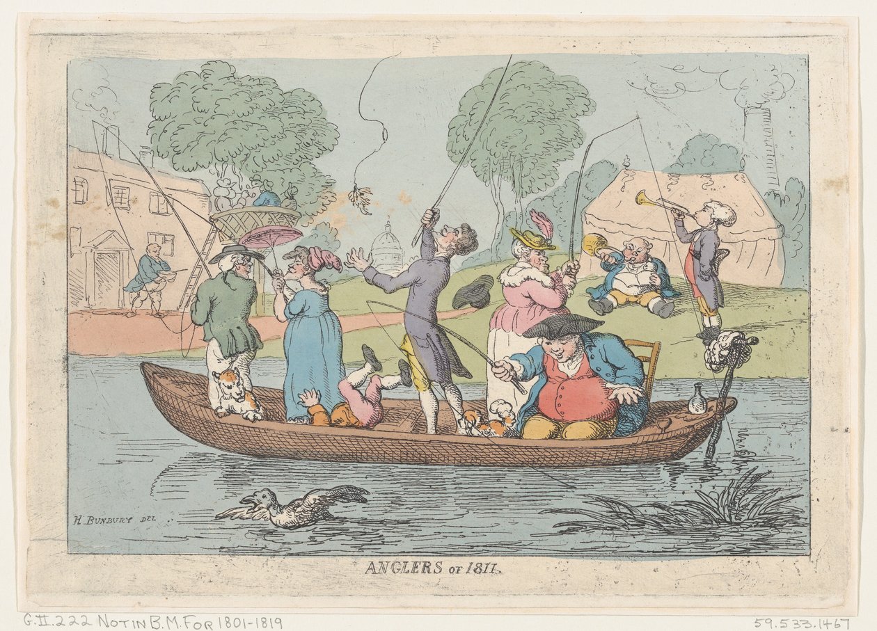 1811年的钓鱼者，1811.，1811.。 作者 托马斯·罗兰森