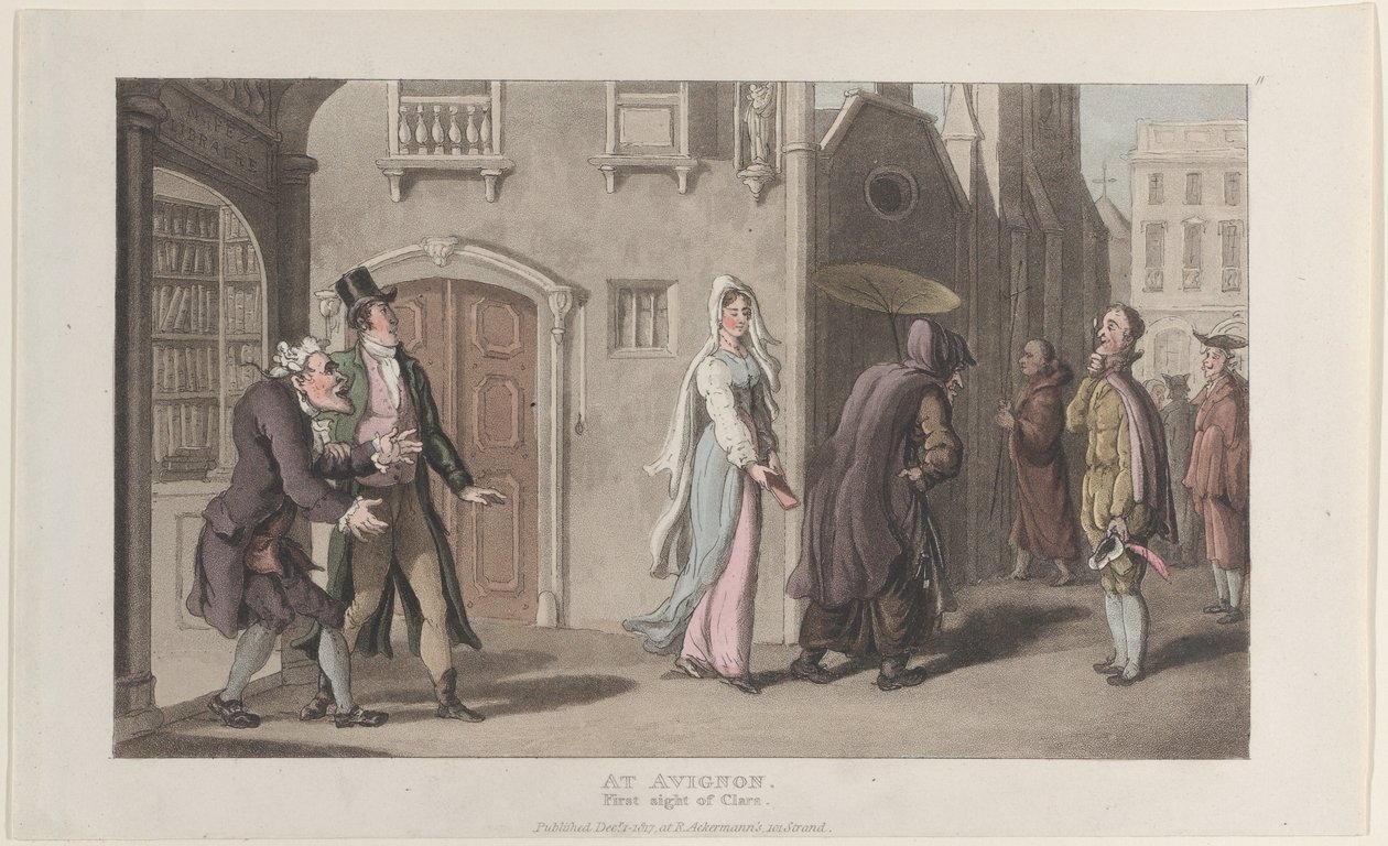 在阿维尼翁，第一眼看到克拉拉，摘自《在......的伤感旅行日志》，1817年12月1日。 作者 托马斯·罗兰森
