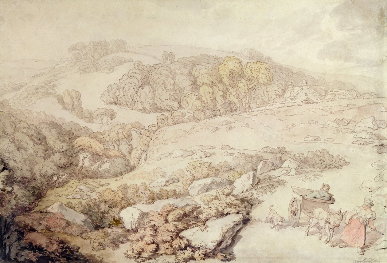 博德明高地，北康沃尔，约1825年（纸上的墨水，墨水和水彩画） 作者 托马斯·罗兰森