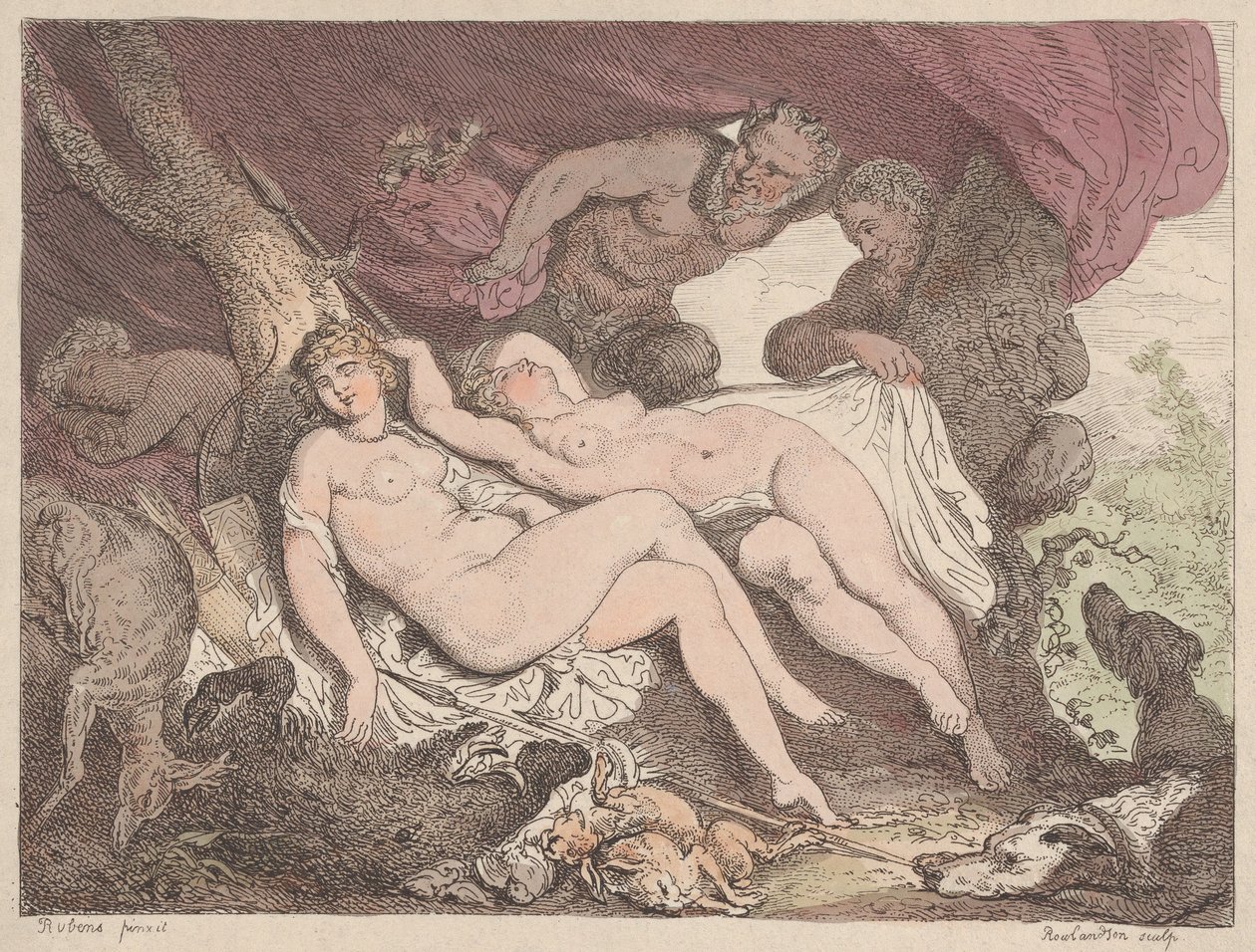 Diana and Her Nymphs Spied on by Satyrs, 1790-1799., 1790-1799. 作者 托马斯·罗兰森
