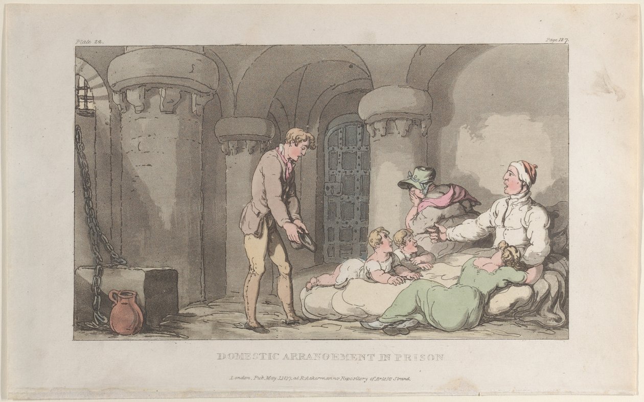 Domestic Arrangements in Prison, from The Vicar of Wakefield, May 1, 1817. 作者 托马斯·罗兰森