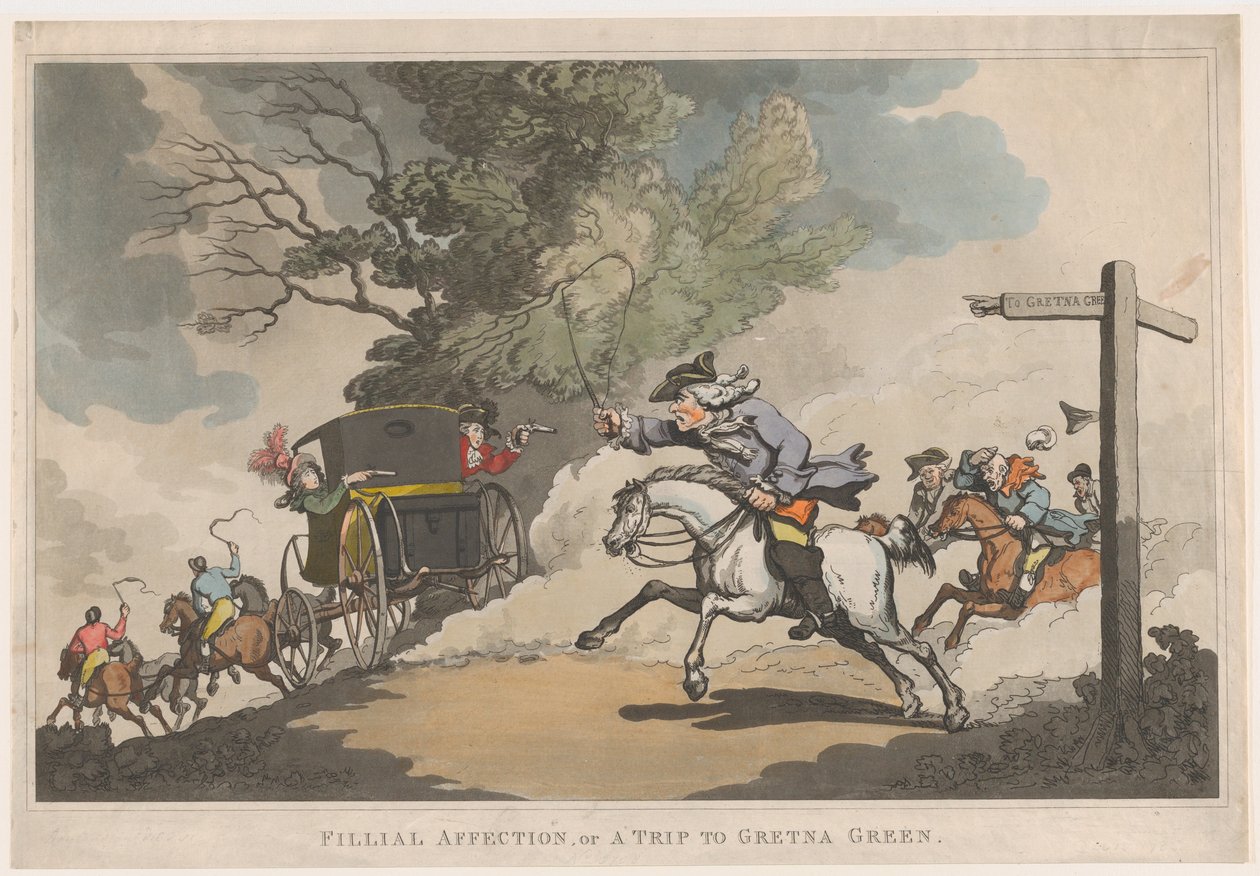 Filial Affection, or a Trip to Gretna Green, December 15, 1785., 12月15日。 作者 托马斯·罗兰森