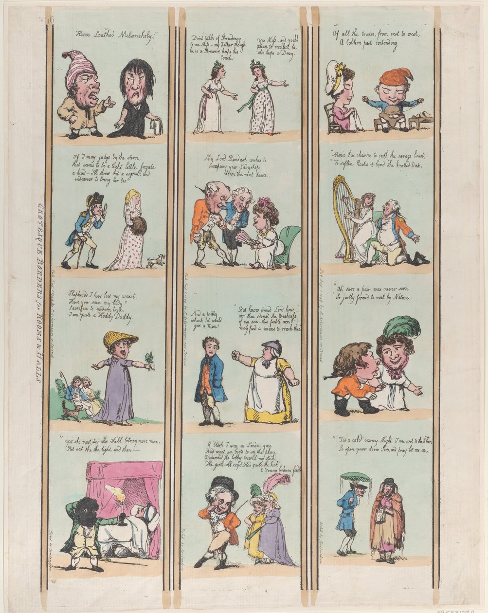 Grotesque Borders for Rooms & Halls, Plate 16, August 1, 1799., August 1, 1799. 作者 托马斯·罗兰森