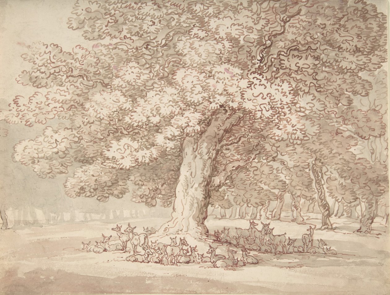 橡树下的鹿群，1775-1827。 作者 托马斯·罗兰森