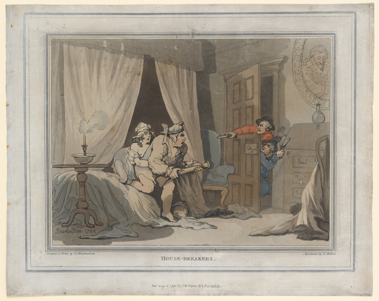 House Breakers，由Thomas Molten制作，1791年（手工彩色雕刻） 作者 托马斯·罗兰森