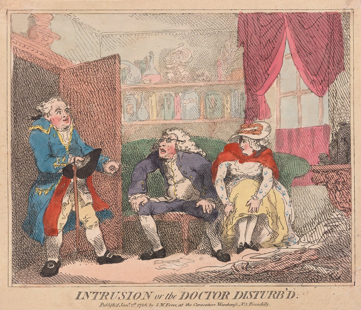 入侵或Doctor Disturbd，酒吧。 1786年（手工彩色雕刻） 作者 托马斯·罗兰森