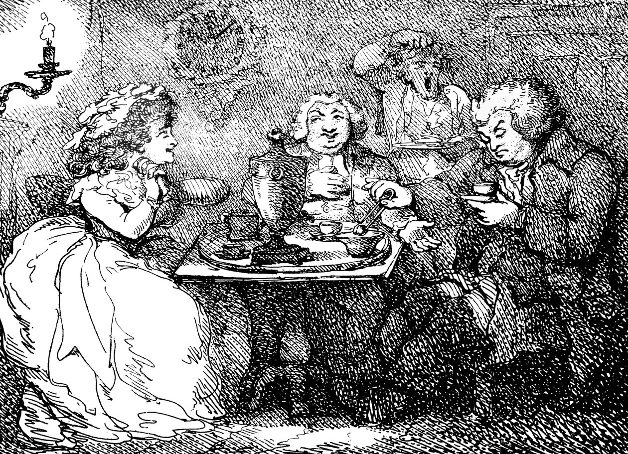 詹姆斯·博斯韦尔（James Boswell），他的妻子和约翰逊博士（Dr Johnson）在爱丁堡的茶馆，1773年，1786年 作者 托马斯·罗兰森