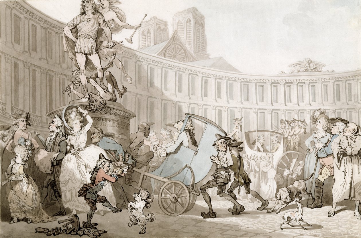 巴黎La Place des Victoires，约摄于1789年（钢笔和墨水和水彩纸上石墨上的水彩画） 作者 托马斯·罗兰森